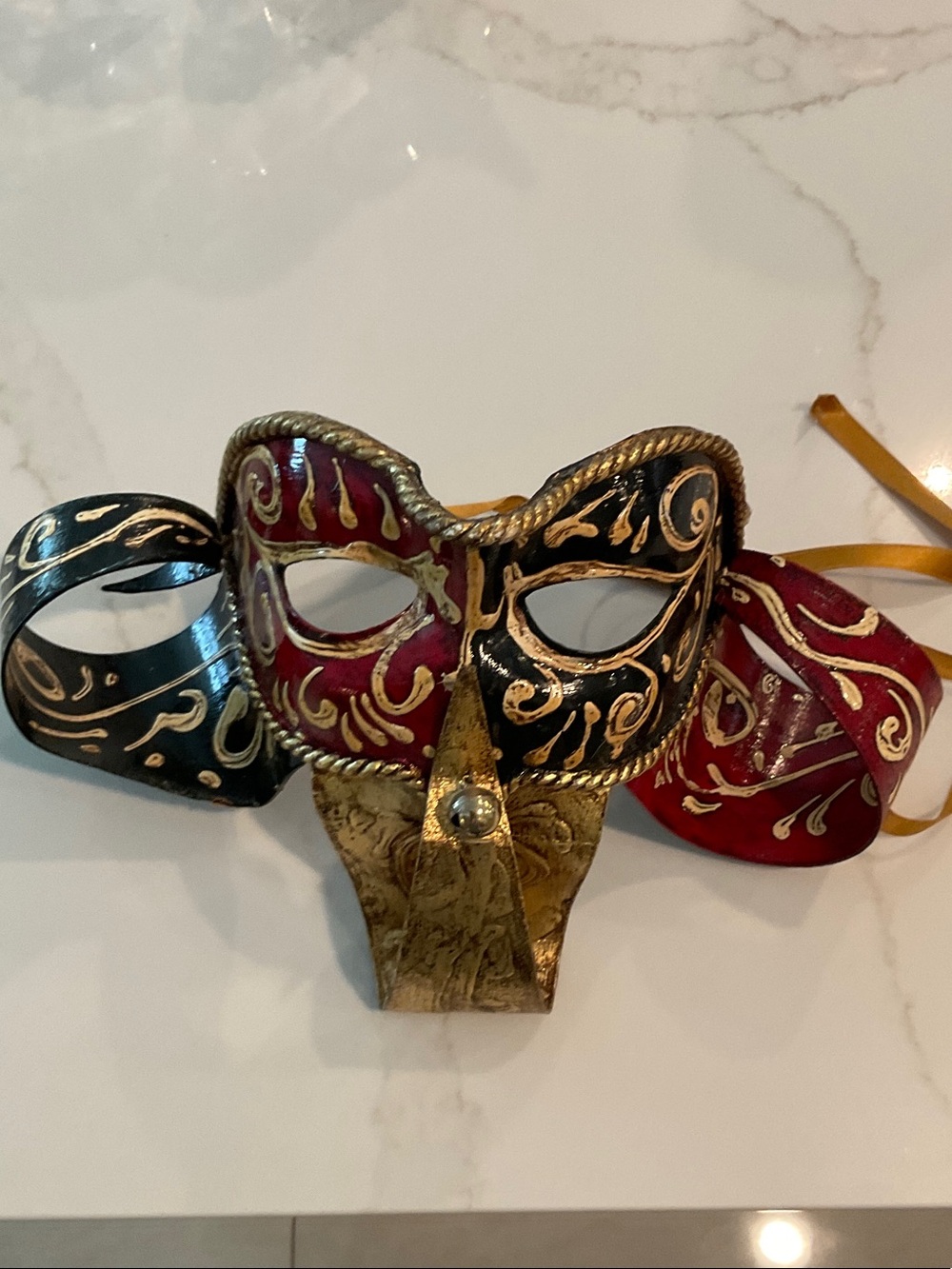 Venetian Style Tricolor Masquerade Mask - Red, Black & Gold